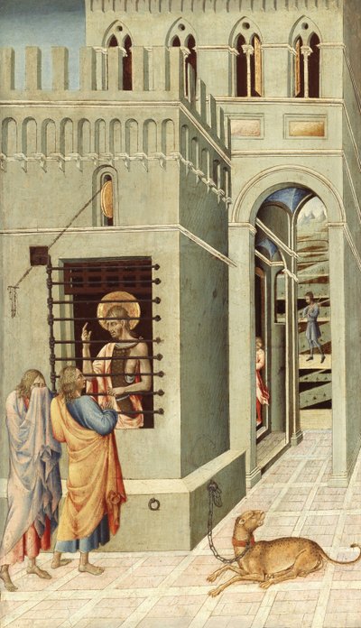 San Giovanni Battista in prigione visitato da due discepoli, 1455-1460 da Giovanni di Paolo