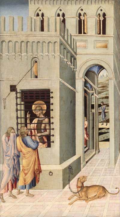 San Giovanni Battista in prigione visitato da due discepoli, 1455-60 da Giovanni di Paolo