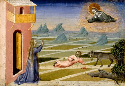 Santa Chiara che salva un bambino aggredito da un lupo, c.1455-60 da Giovanni di Paolo di Grazia