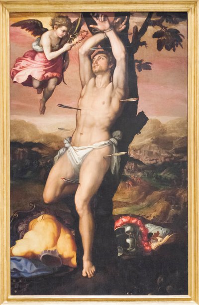 San Sebastiano riceve la corona e la palma del martirio da Girolamo (1521 c.1580) Siciolante
