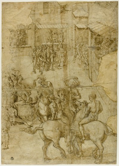 Corteo mitologico (recto); Iscrizioni illeggibili e studi anatomici della testa (verso) da Girolamo Genga