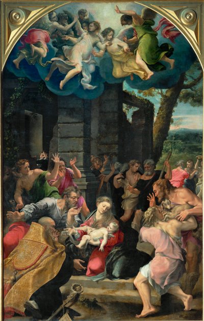 Adorazione dei pastori con San Benedetto ... da Girolamo Mazzola Bedoli