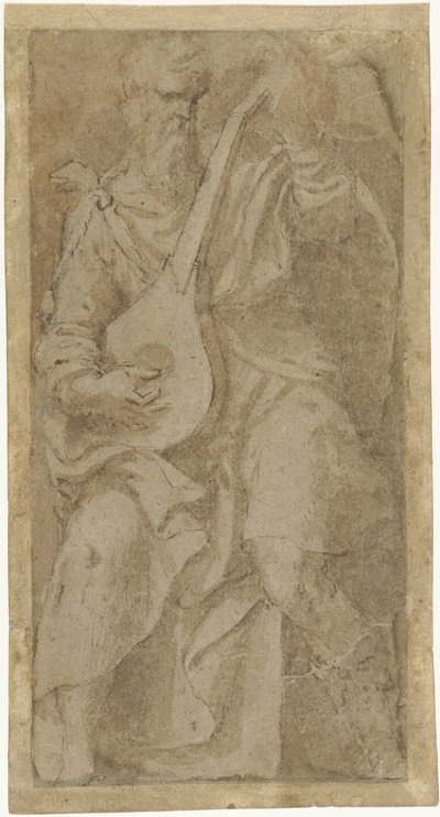 Vecchio che suona un liuto da Girolamo Mazzola Bedoli