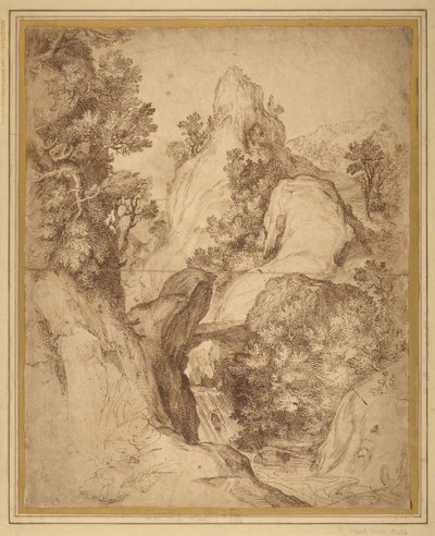 Paesaggio roccioso con cascata da Girolamo Muziano