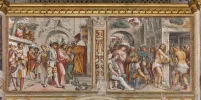 Navata centrale, Quinta campata sud, Cristo davanti a Pilato, Flagellazione di Cristo, Girolamo Romanino da Girolamo Romanino