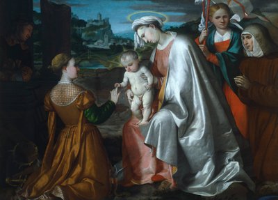 Matrimonio mistico di Santa Caterina alla presenza di Sante Orsola, Lorenzo e Angela Merici da Girolamo Romanino