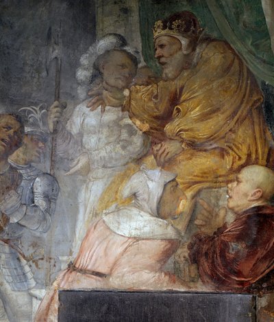 Nabucodonosor, dettaglio dal miracolo dei tre compagni di Daniele, affresco di Girolamo Romanino (ca 1484-dopo 1562), dettaglio della parete destra della Chiesa di Sant