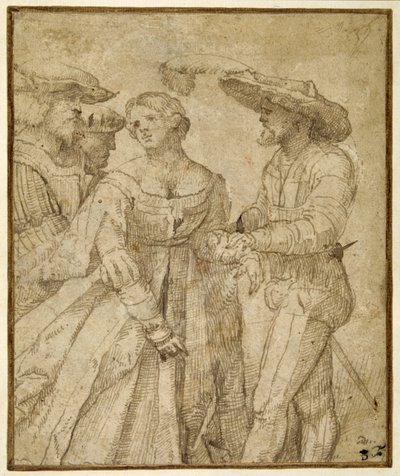 Scena di galanteria: quattro figure contro uno sfondo paesaggistico da Girolamo Romanino