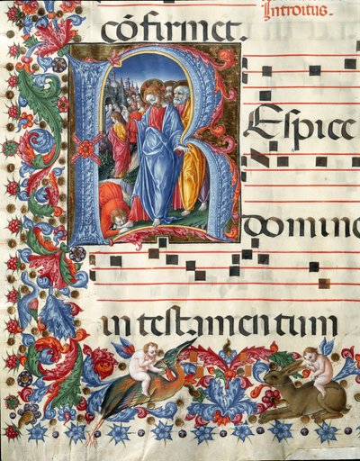 Lettera decorata raffigurante Cristo e il lebbroso da Girolamo da Cremona