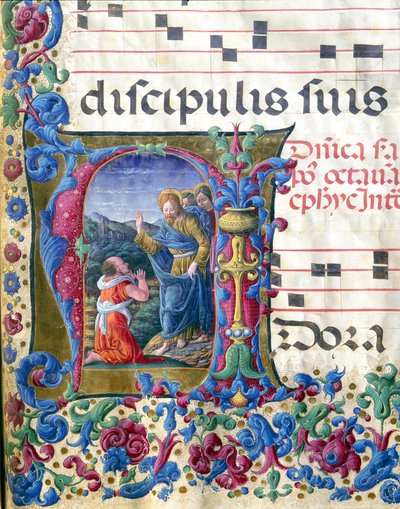Lettera decorata raffigurante la visione di Isaia da Girolamo da Cremona