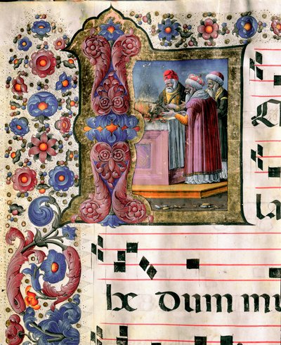 Scena di sacrificio in miniatura di Girolamo da Cremona (attivo intorno al 1451-1483) da un coro (Cod. 10/L. c.114v.) dal duomo di Siena. XV secolo Duomo di Siena, Italia da Girolamo da Cremona