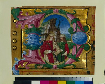 Iniziale istoriata (D) estratta da un libro corale: Due santi martiri da Girolamo dai Libri
