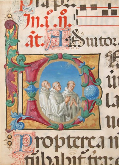 Illustrazione di Manoscritto con Monaci Cantanti in una Iniziale D, da un Salterio, Italiano, 1501-2 da Girolamo dai Libri