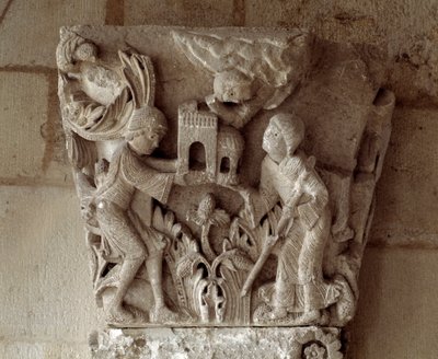 Presentazione di un modello della chiesa (capitello scolpito) da Gislebertus