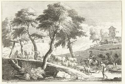 Paesaggio collinare con pastori e bestiame da Giuliano Giampiccoli