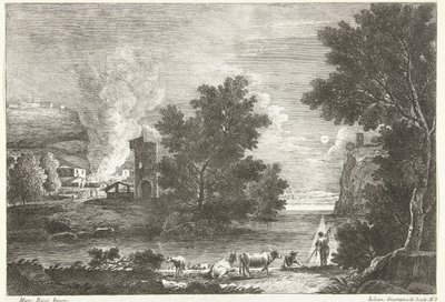 Paesaggio al chiaro di luna con incendio (Paesaggi italiani) da Giuliano Giampiccoli