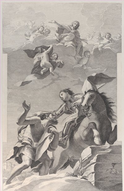 San Martino, a cavallo, dona il suo mantello a un mendicante, 1760-1800 da Giuliano Traballesi