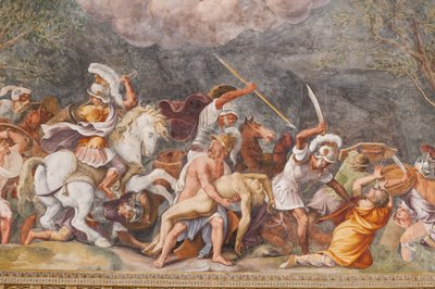 Aiace protegge il cadavere di Patroclo durante la battaglia di Troia, Il cavallo di Troia, Camera di Troia (Sala di Troia) da Giulio (and workshop) Romano
