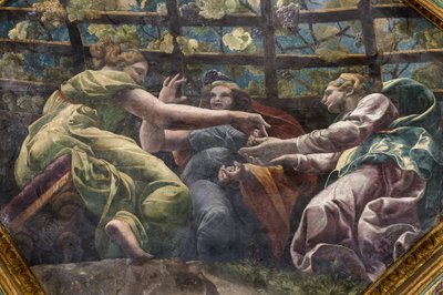 Dettaglio della volta con giovani donne e uva, Camera di Cupido e Psiche (Sala di Amore e Psiche) da Giulio (and workshop) Romano