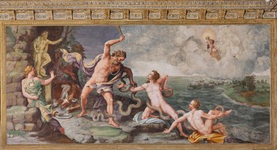 Laocoonte e i suoi figli attaccati dai serpenti, Il Cavallo di Troia, Camera di Troia (Sala di Troia) da Giulio (and workshop) Romano