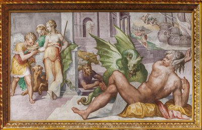 Circe trasforma in mostri i compagni di Ulisse, dalla Sala di Circe, Rocca dei Rossi, San Secondo, Parma, Italia da Giulio (school of) (attr.to) Romano