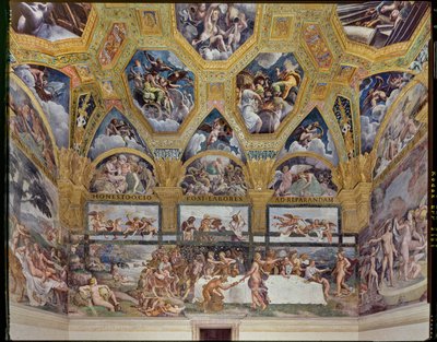 Stanza di Psiche: vista della parete ovest, con il banchetto rustico (affresco) da Giulio (workshop of) Romano