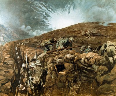 Prima guerra mondiale: trincee vicino a Gorizia, campagna italiana intorno al fiume Isonzo, settembre 1917 da Giulio Aristide Sartorio