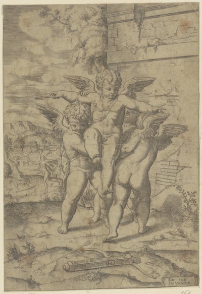 Amore e tre putti da Giulio Bonasone (attributed to)