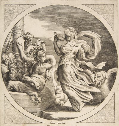 Circe che beve da una coppa con i compagni di Ulisse in una barca a sinistra, 1531-76 da Giulio Bonasone