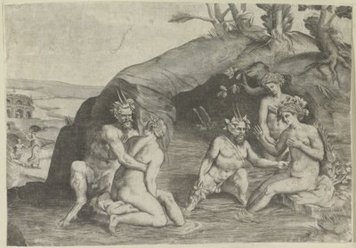 Tre ninfe e due satiri che fanno il bagno da Giulio Bonasone