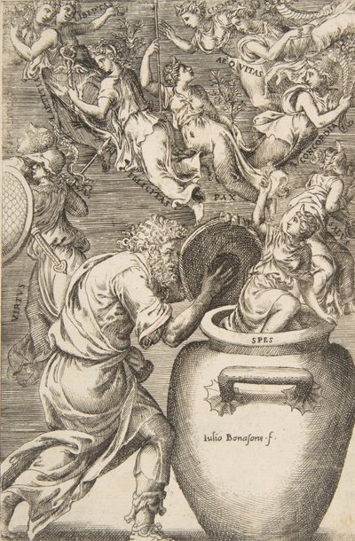 Epimeteo apre il vaso di Pandora da Giulio Bonasone