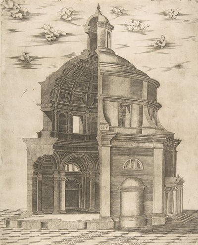 Sezione esterna e interna di un tempio a Roma dedicato a Nettuno, 1541 da Giulio Bonasone