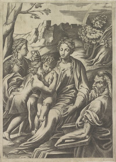 Sacra Famiglia con il giovane Giovanni Battista e Maria Maddalena da Giulio Bonasone