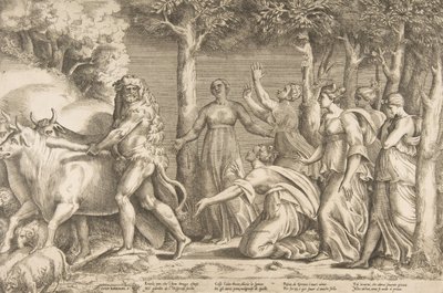 Ercole che scaccia il bestiame di Gerione, a destra le ninfe delle Esperidi, 1531-76 da Giulio Bonasone