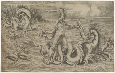 Ercole lotta con Acheloo da Giulio Bonasone