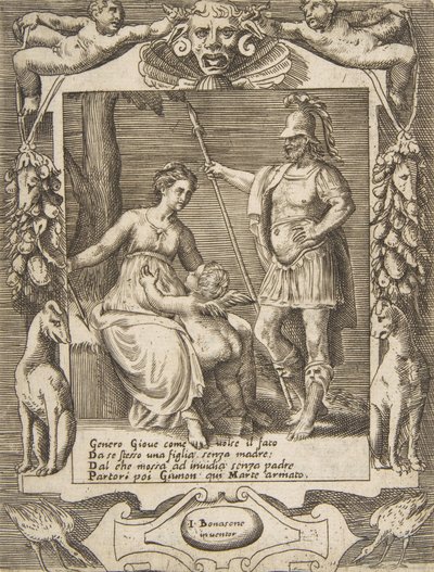 Giunone, Marte e Cupido, inseriti in una cornice elaborata, dai 