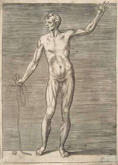 Uomo visto di fronte, con una corda nella mano destra da Giulio Bonasone