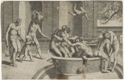 Uomini e donne in una grande vasca da bagno da Giulio Bonasone