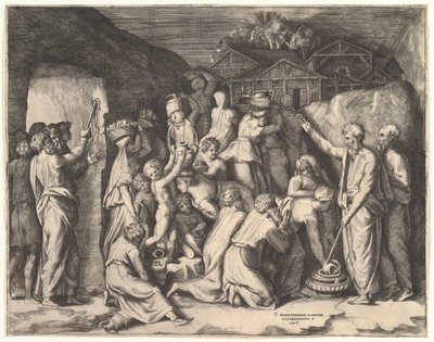 Mosè che Dice agli Israeliti di Raccogliere la Manna e Mosè che Colpisce la Roccia da Giulio Bonasone