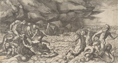 Nettuno calma la tempesta sollevata da Eolo contro la flotta di Enea, 1531-76 da Giulio Bonasone