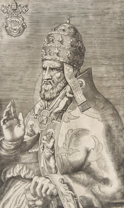 Ritratto di Papa Marcello II, mano destra alzata rivolta a sinistra da Giulio Bonasone