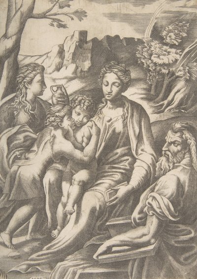 La Sacra Famiglia con Maria Maddalena e Giovanni Battista che abbraccia Cristo, 1543 da Giulio Bonasone