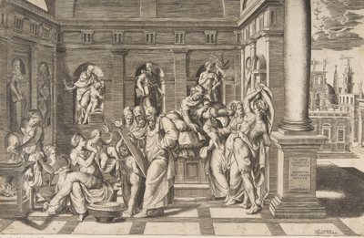 La nascita di San Giovanni Battista in un edificio classico da Giulio Bonasone