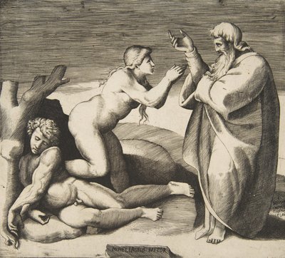 La creazione di Eva che emerge da dietro Adamo, ca. 1530-70 da Giulio Bonasone