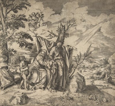 Il riposo della Sacra Famiglia durante la fuga in Egitto da Giulio Bonasone