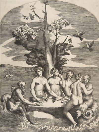 Due dei marini accompagnati da quattro ninfe da Giulio Bonasone