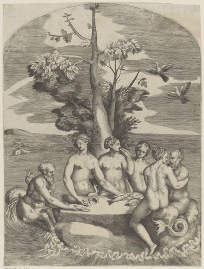 Quattro ninfe e due dei marini da Giulio Bonasone