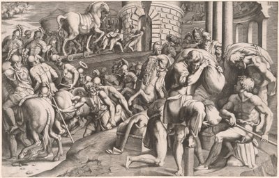 I Troiani trascinano il cavallo di legno a Troia da Giulio Bonasone, after Francesco Primaticcio