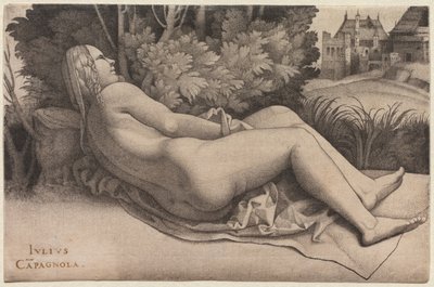 Venere reclinata in un paesaggio da Giulio Campagnola