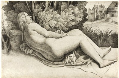 Donna distesa in un paesaggio da Giulio Campagnola